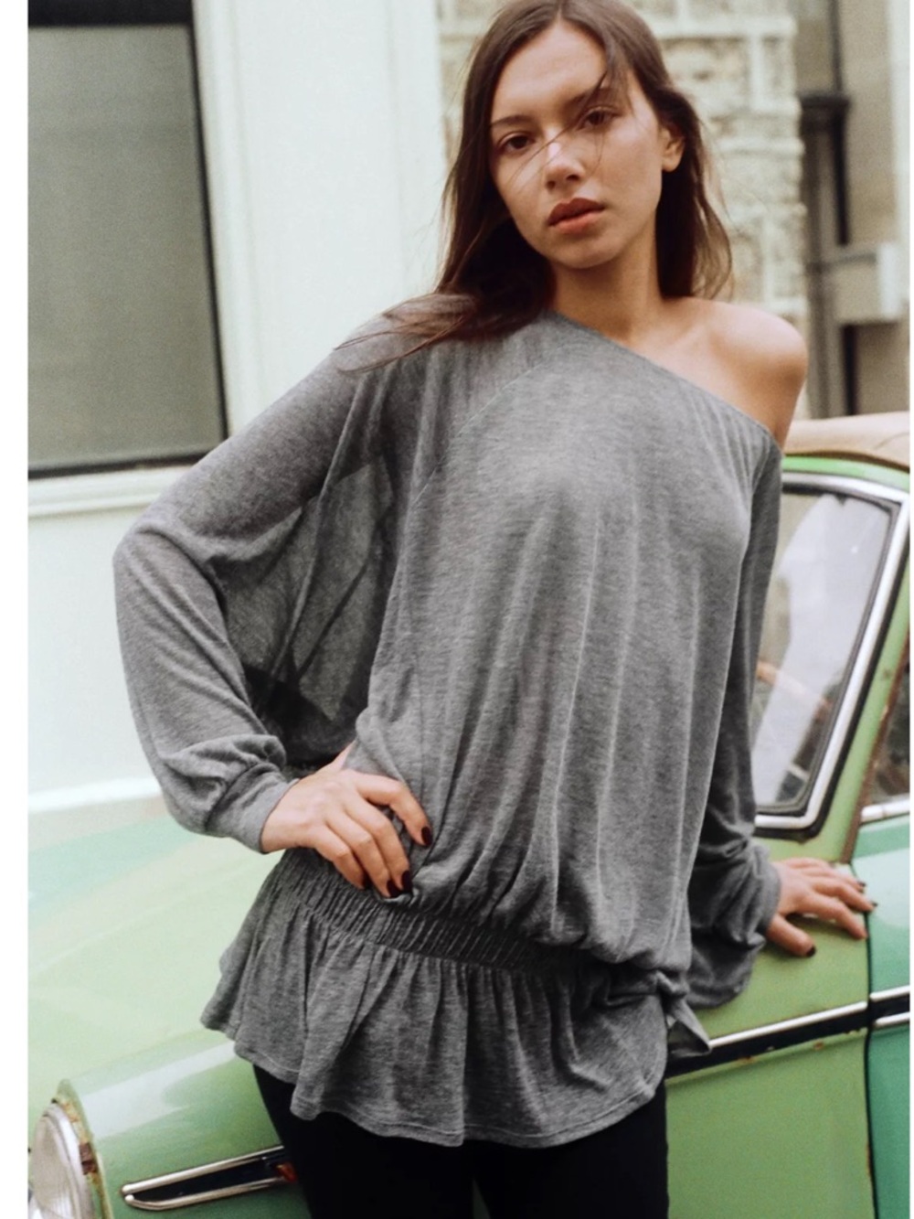 Zara BATWING RUFFLE SLEEVE TOP - Picture 2 of 6